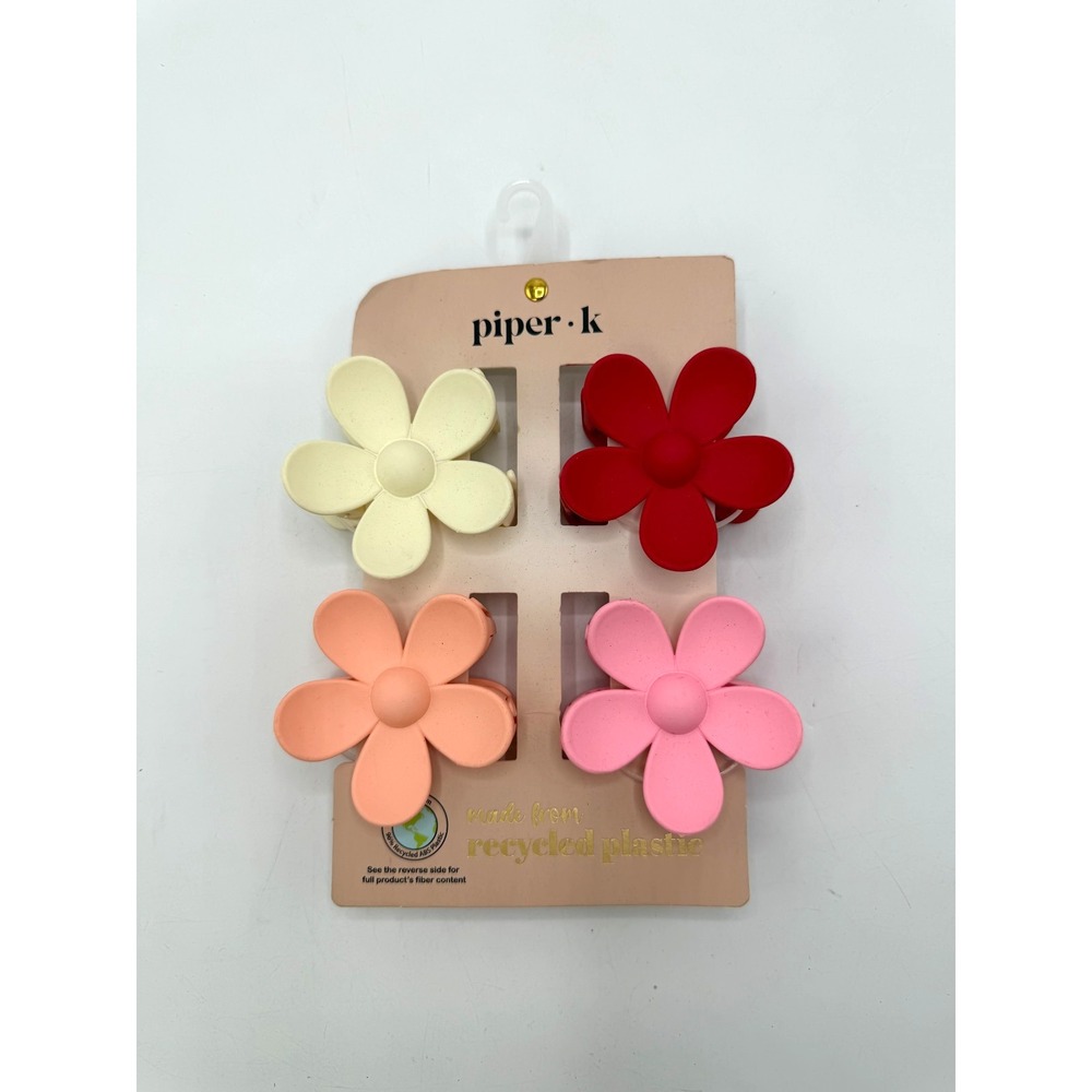 Piper K Flower Hair Claw Clips Set of 4 Multicolor Recycled Plastic NEW